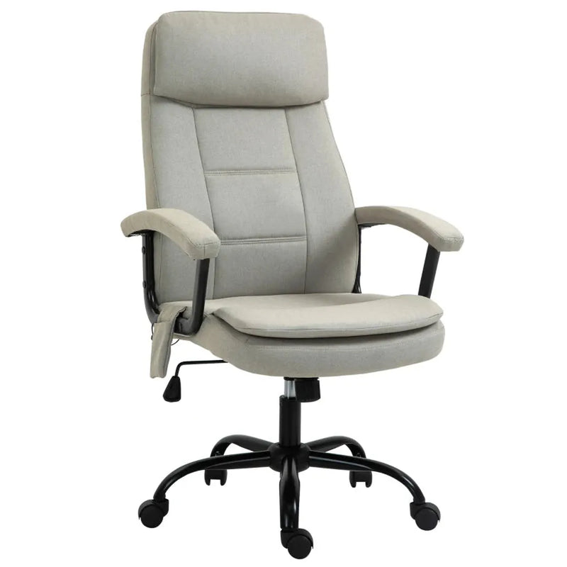 Bureaustoel met massagefunctie – in hoogte verstelbaar – draaibaar – lendensteun – beige linnen look – 63 x 70 x 112-121 cm