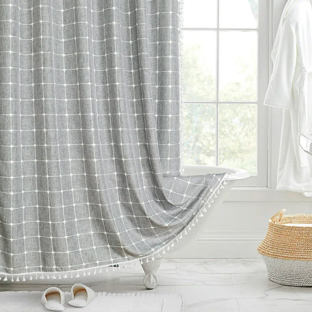 Arnvik product in zwart checked van high-quality linnen with jacquard weave – detailfoto van de afwerking