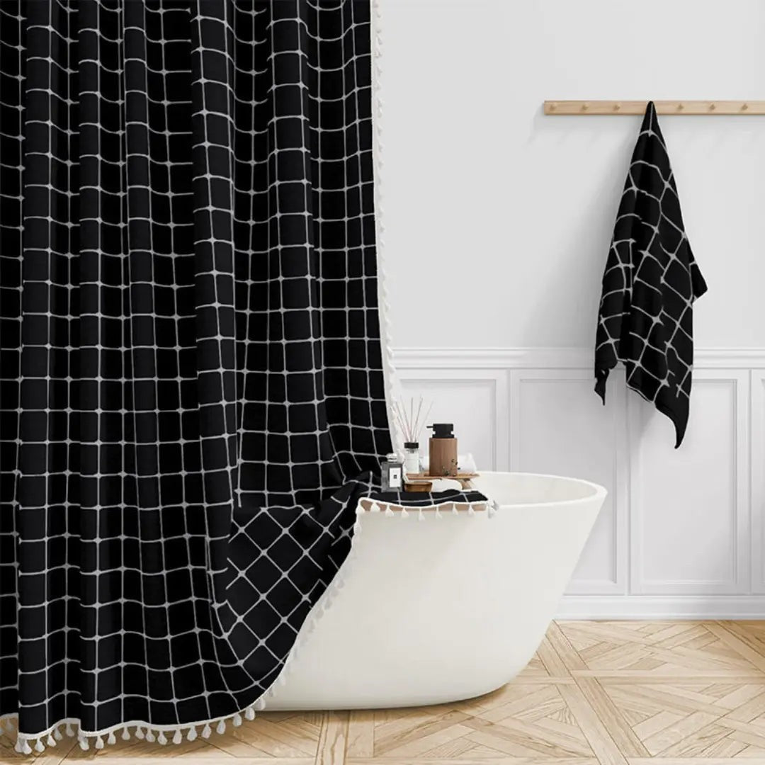 Arnvik product in wit checked van high-quality linnen with jacquard weave – zijaanzicht
