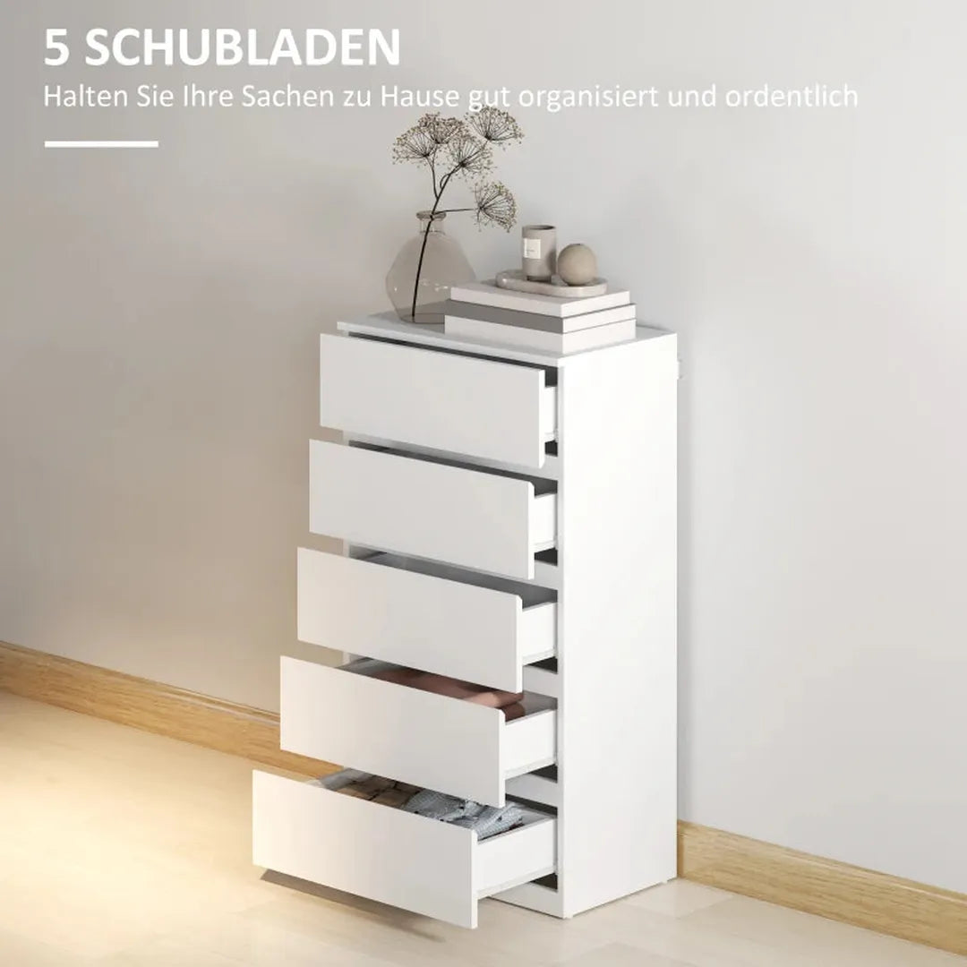 Ladekast met 5 Lades – Opbergkast van Hout – 55 × 34 × 100 cm – Wit