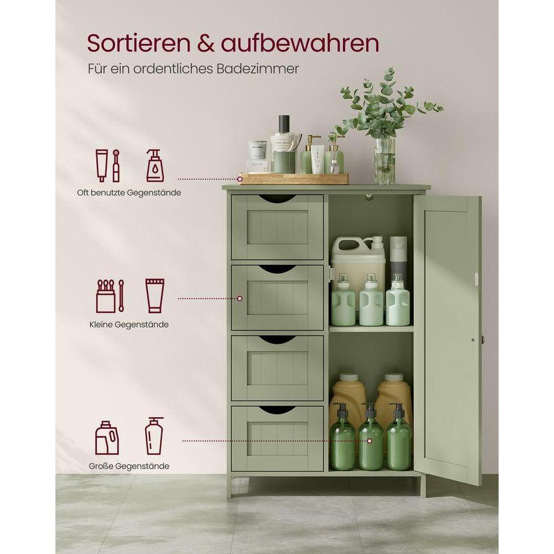 Badkamerkast – ladekast met deur en lades – hout – wit – 55×30×82 cm