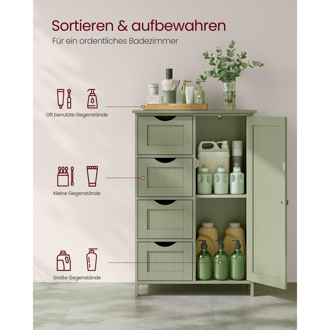 Vrijstaande Badkamer Opbergkast met Deur en Lades – Smalle Ladekast 55 × 30 × 82 cm