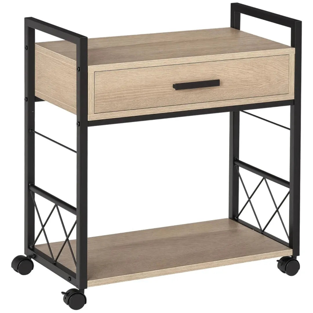 Keukenwagen met Lade en Legplank – Serveerwagen op Wielen van Spaanplaat – 60 × 30 × 65 cm – Naturel