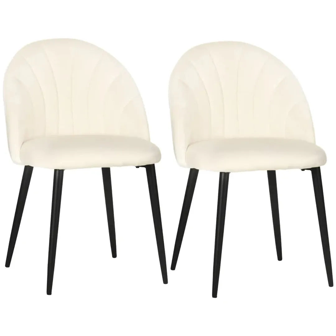 Eetkamerstoelen Set van 2 – Skandi Design – Zitting in Samtlook – Crème en Zwart – Houten Poten – Voor Keuken of Eetkamer