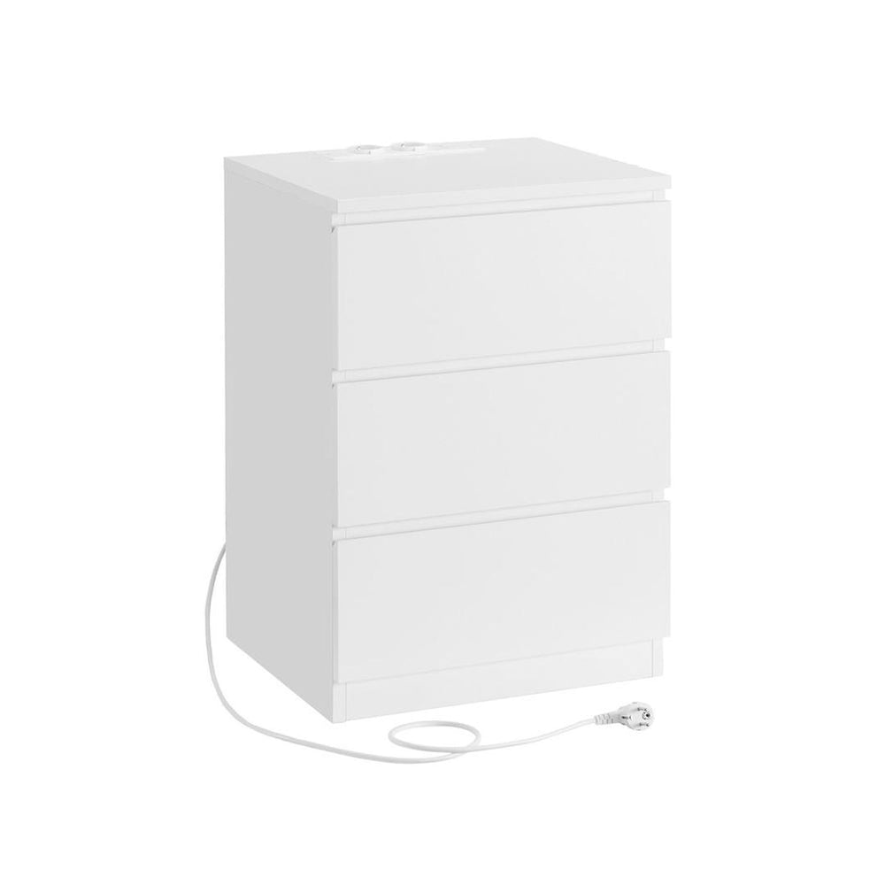 Bijzettafel met oplaadstation – nachtkastje met USB-poorten en stopcontact – opbergkastje met lade en plank