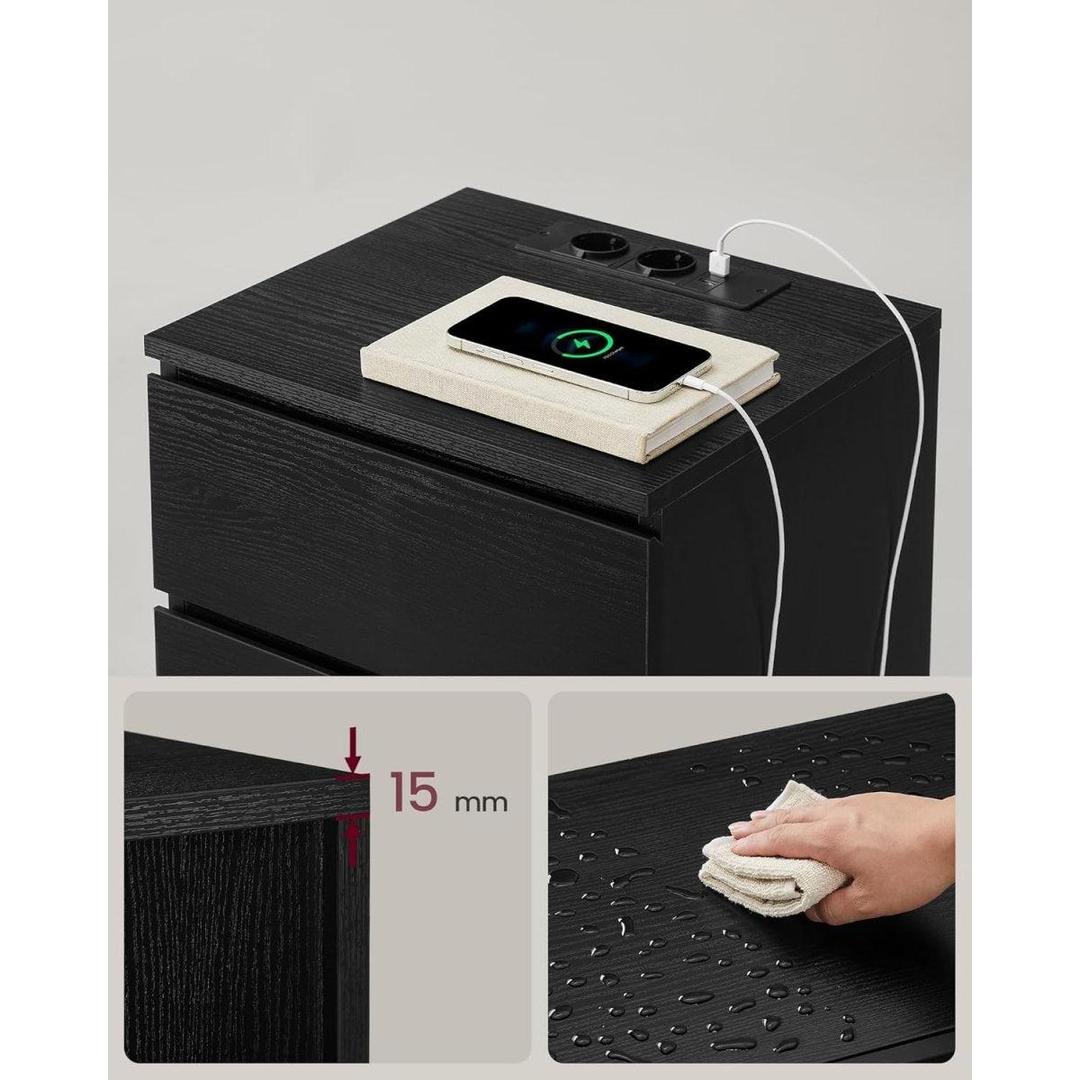 Bijzettafel met oplaadstation – nachtkastje met USB-poorten en stopcontact – opbergkastje met lade en plank