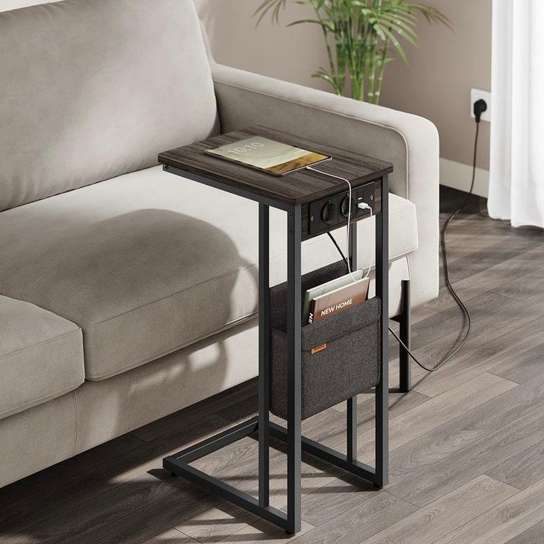 Bijzettafel met stopcontact – C-vorm laptoptafel – bijtafel voor bank of bed – met USB-aansluitingen
