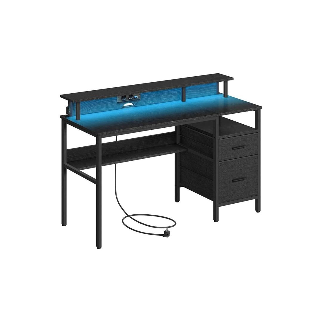 Bureau met LED-verlichting – Computertafel met USB-poorten en Stopcontact – Houten Werktafel voor Kantoor of Thuis