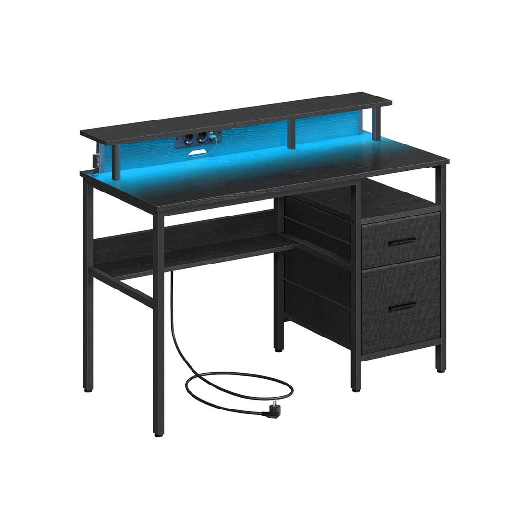 Bureau met LED-verlichting – Computertafel met USB-poorten en Stopcontact – Houten Werktafel voor Kantoor of Thuis