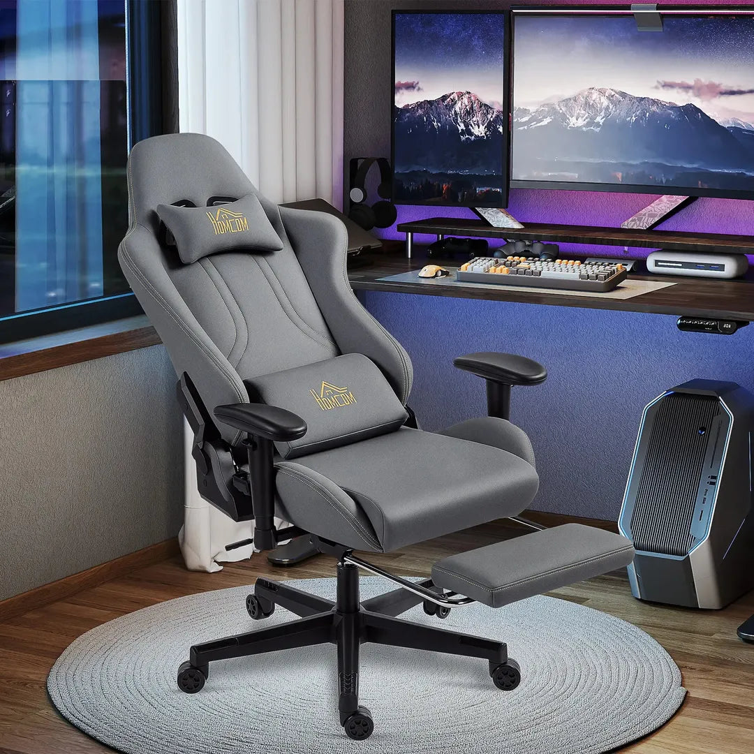 Ergonomische gamingstoel met 3D-armleuningen – verstelbare rugleuning, lendensteun en wielen, grijs