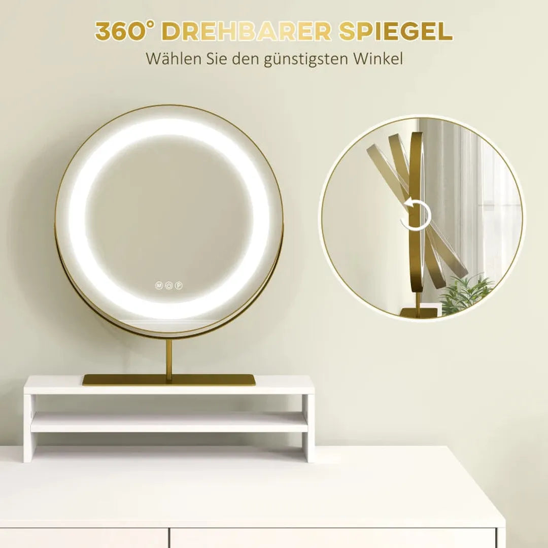 Kaptafel met verlichte spiegel – 3 lichtstanden – 10 lampjes – lades – modern – wit