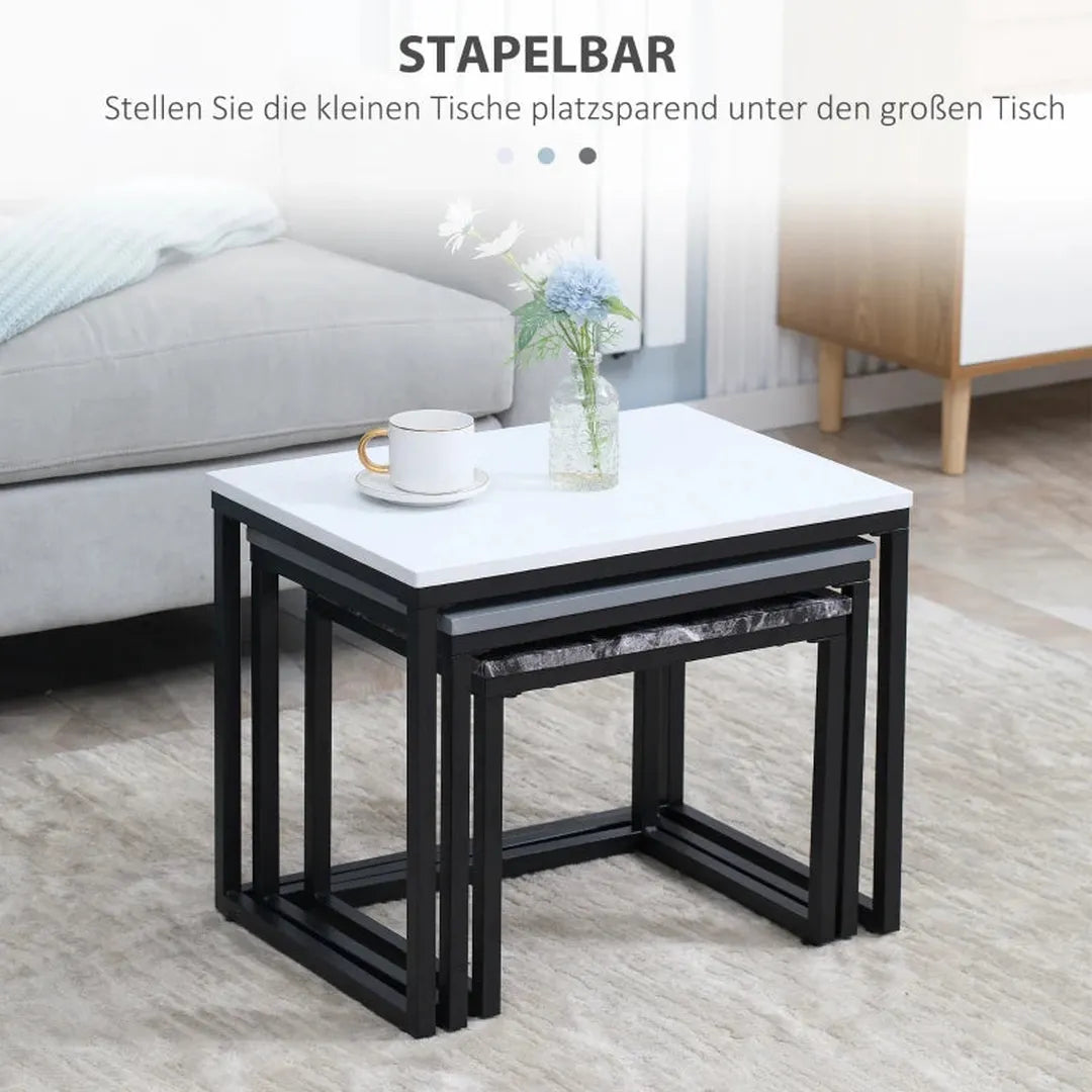 Set van 3 salontafels – stapelbaar – metalen onderstel – MDF blad – 3 kleuren – diverse afmetingen