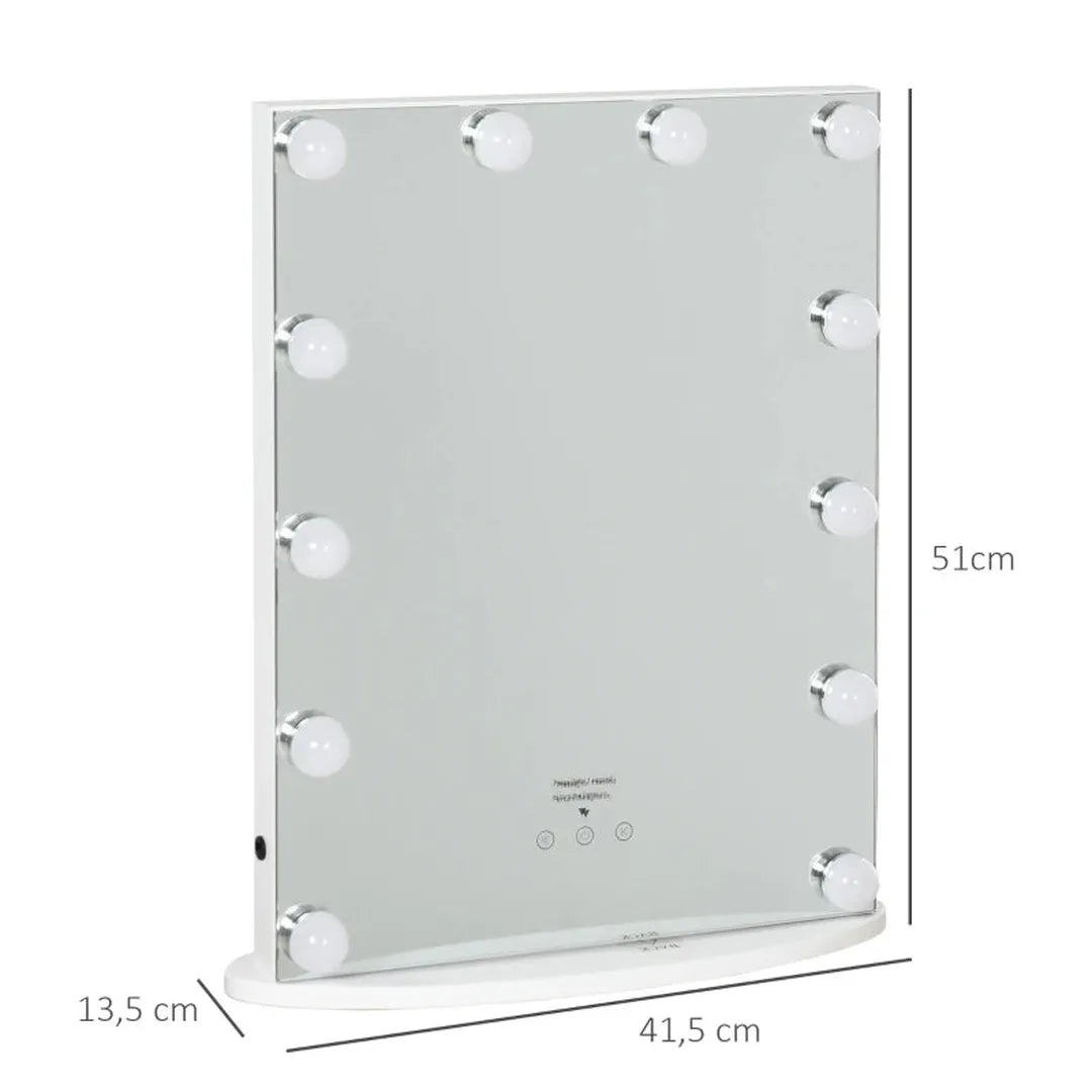 Make-up spiegel met LED verlichting – 3 lichtmodi – dimbaar – touch bediening – USB – 58 x 48 cm – wit