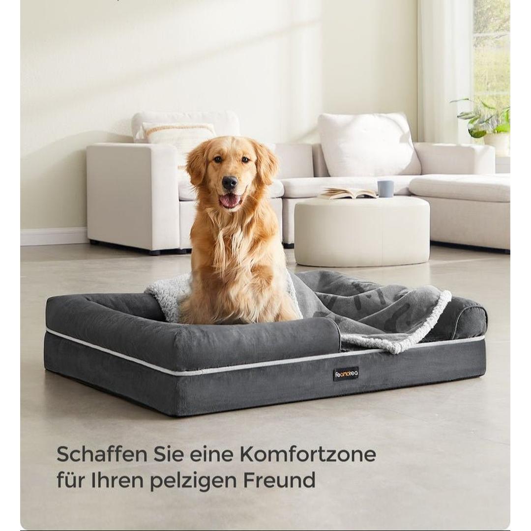 Hondenmand met opstaande randen – 106 x 80 x 25 cm – waterafstotende hoes – lichtgrijs