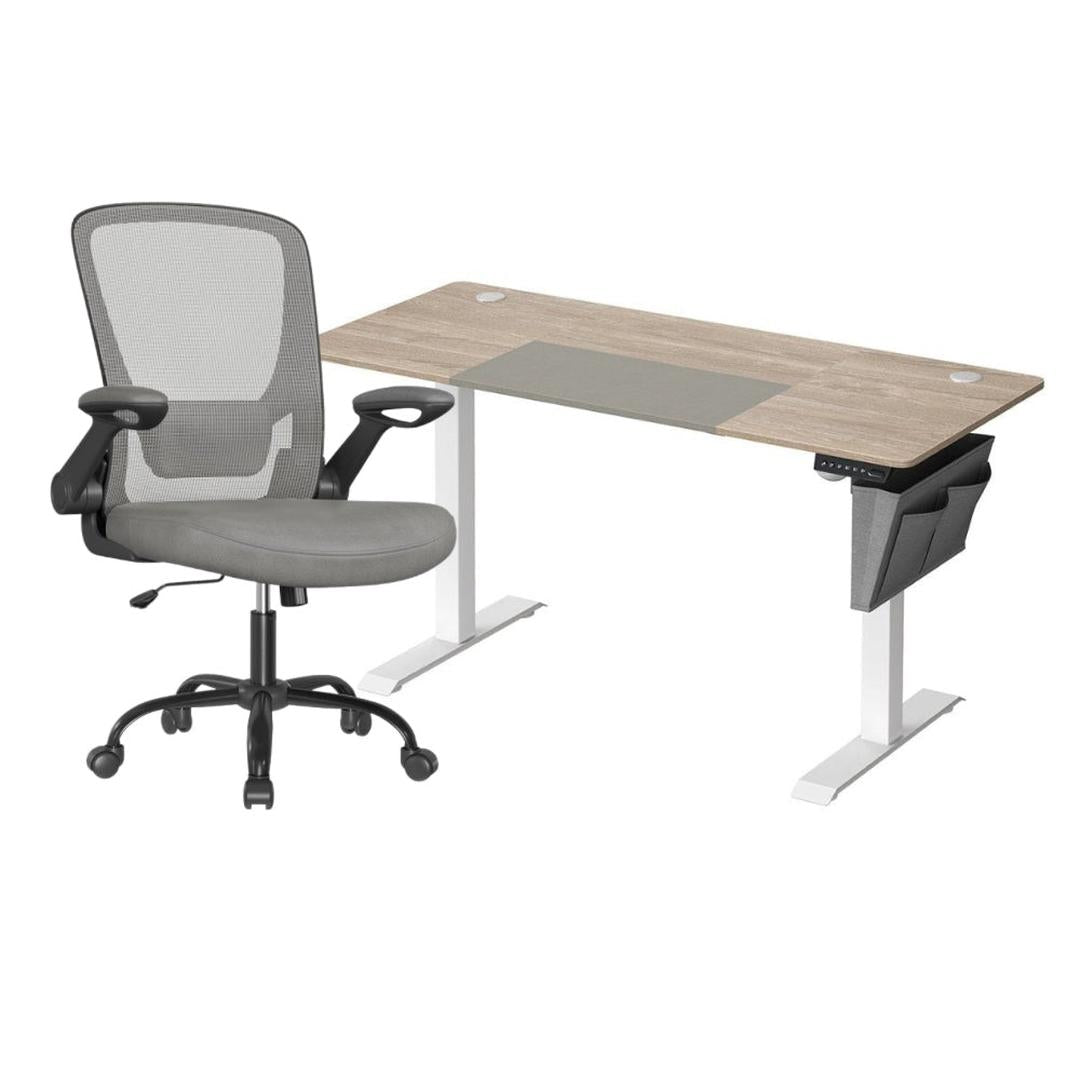Complete werkplek set – elektrisch zit-sta bureau met geheugenfunctie en ergonomische bureaustoel, in hoogte verstelbaar