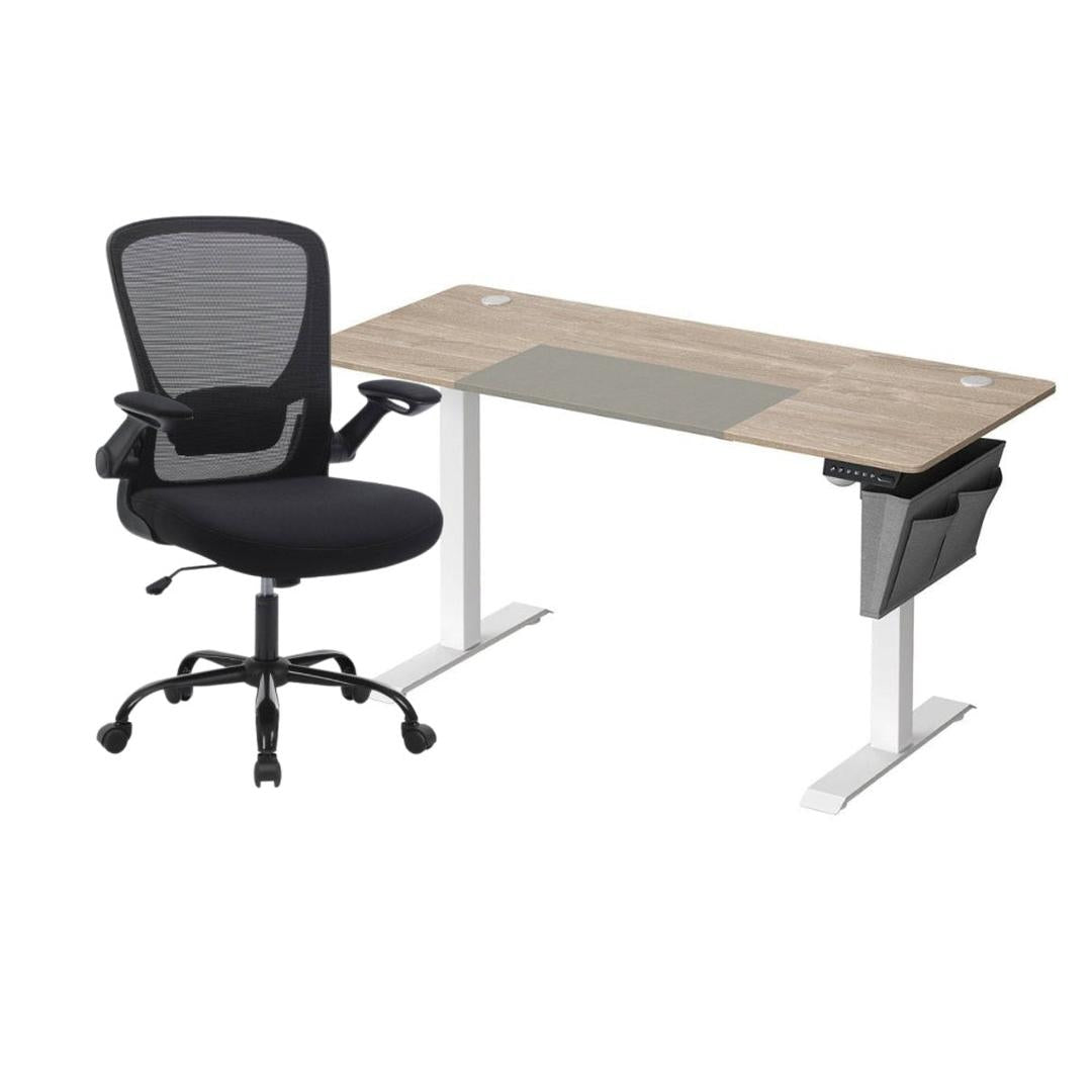 Complete werkplek set – elektrisch zit-sta bureau met geheugenfunctie en ergonomische bureaustoel, in hoogte verstelbaar