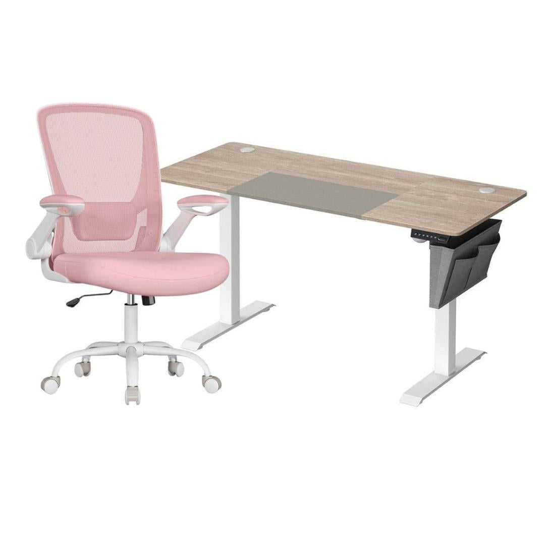 Complete werkplek set – elektrisch zit-sta bureau met geheugenfunctie en ergonomische bureaustoel, in hoogte verstelbaar