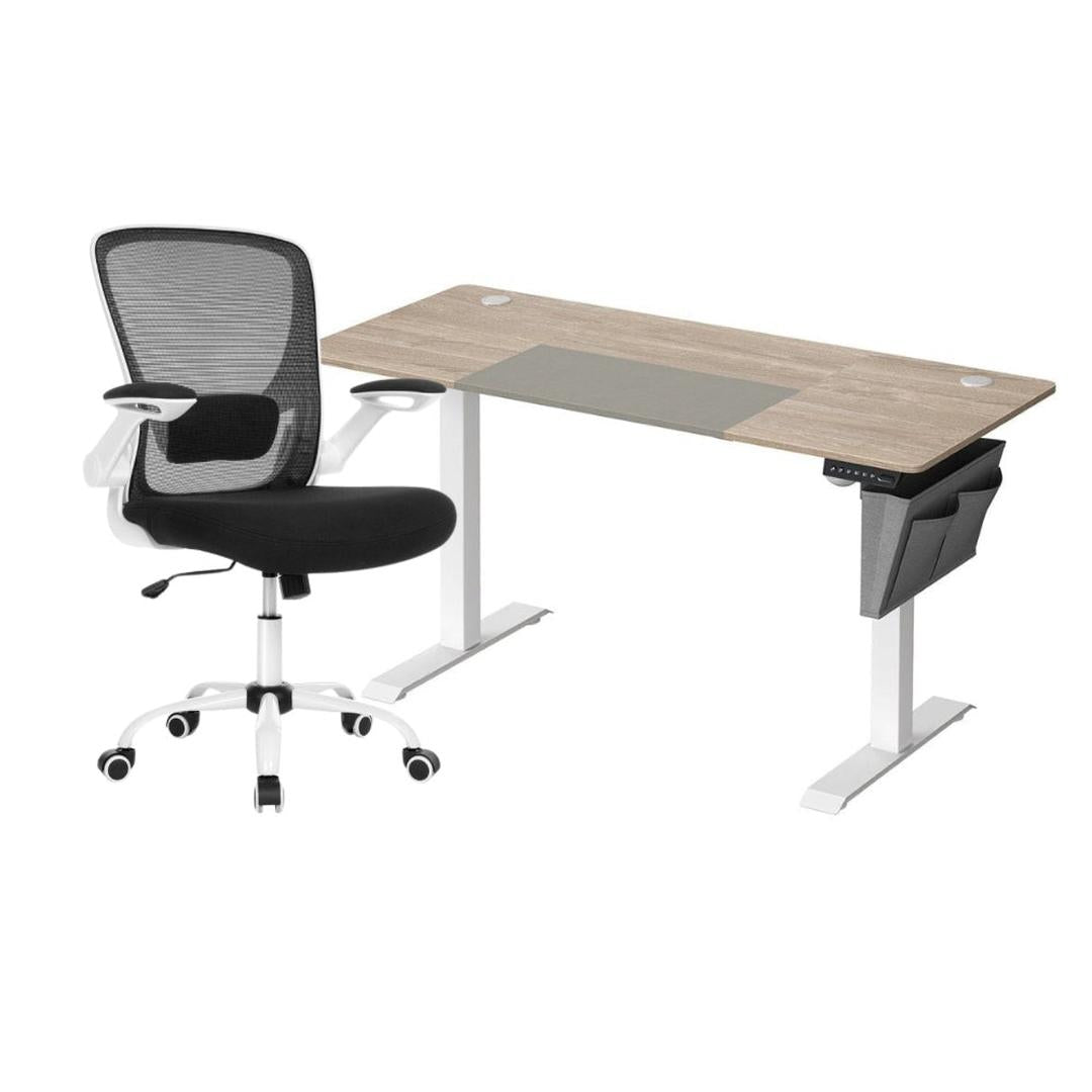 Complete werkplek set – elektrisch zit-sta bureau met geheugenfunctie en ergonomische bureaustoel, in hoogte verstelbaar