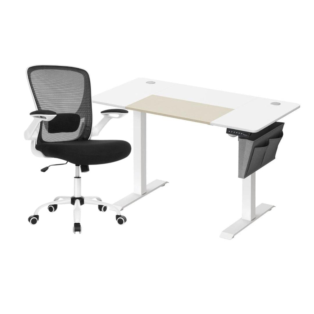 Complete werkplek set – elektrisch zit-sta bureau met geheugenfunctie en ergonomische bureaustoel, in hoogte verstelbaar