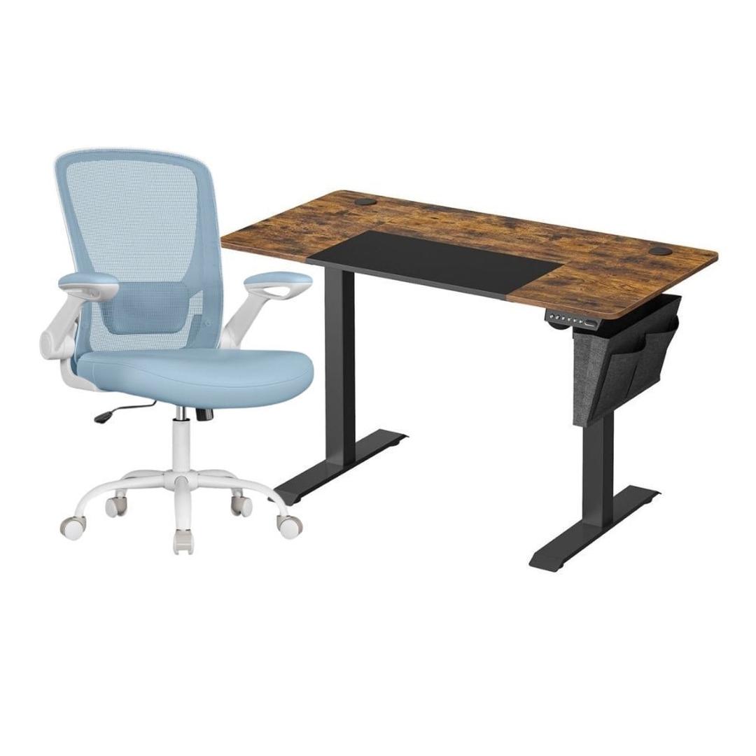 Complete werkplek set – elektrisch zit-sta bureau met geheugenfunctie en ergonomische bureaustoel, in hoogte verstelbaar