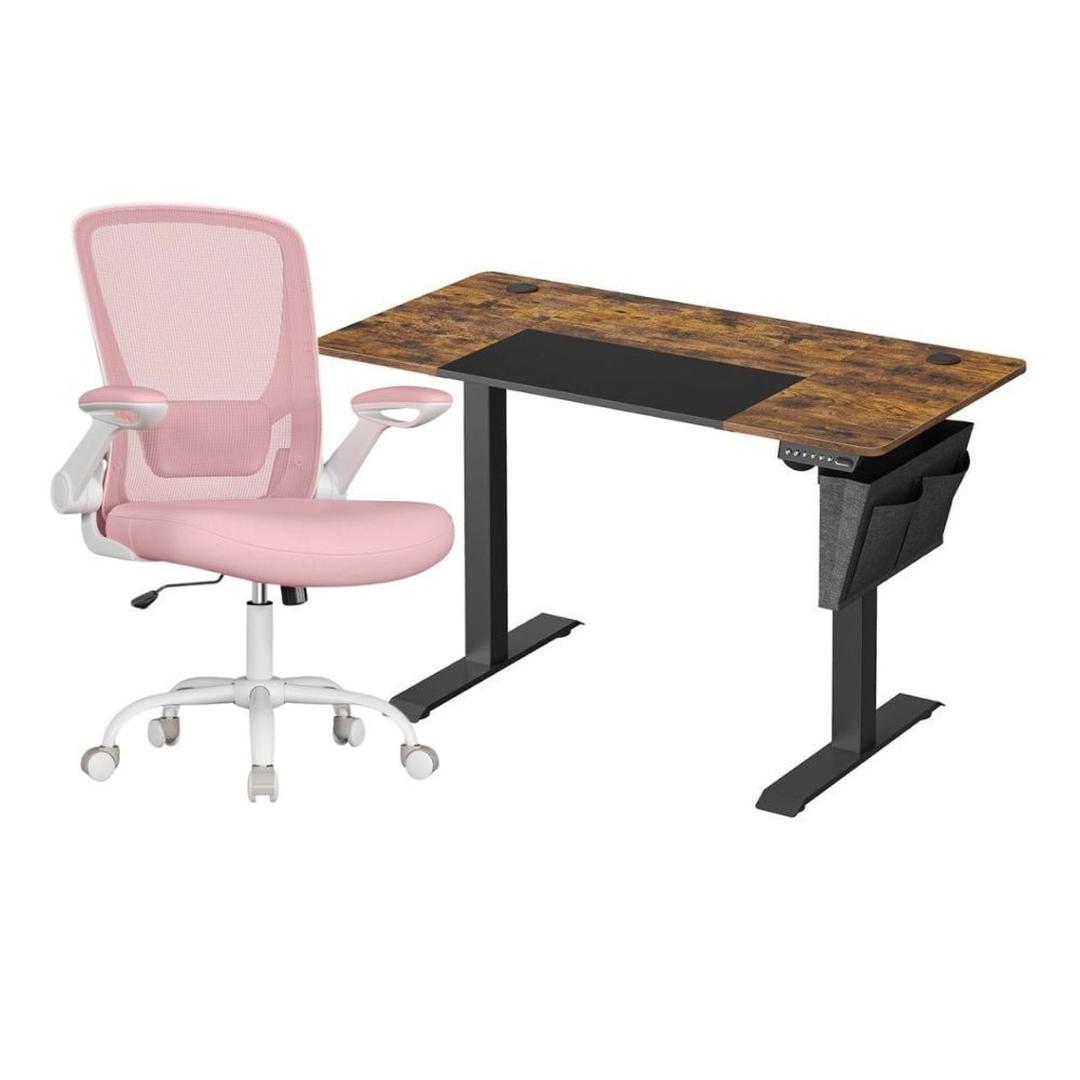 Complete werkplek set – elektrisch zit-sta bureau met geheugenfunctie en ergonomische bureaustoel, in hoogte verstelbaar