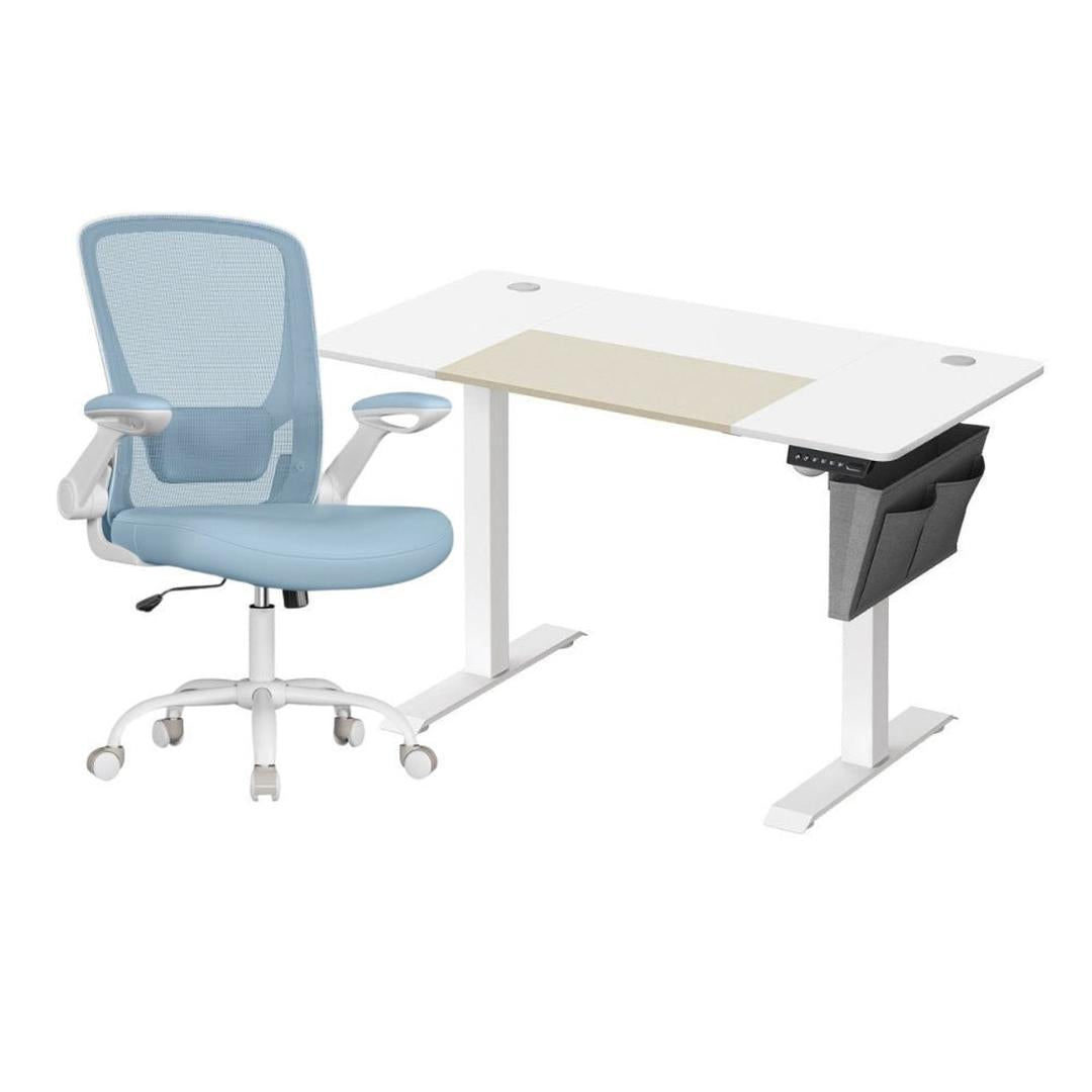 Complete werkplek set – elektrisch zit-sta bureau met geheugenfunctie en ergonomische bureaustoel, in hoogte verstelbaar