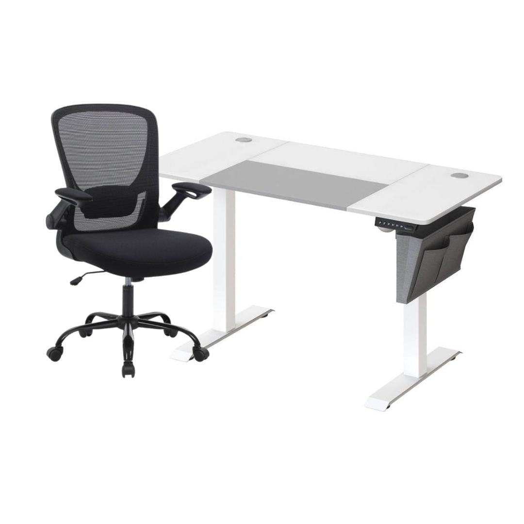 Complete werkplek set – elektrisch zit-sta bureau met geheugenfunctie en ergonomische bureaustoel, in hoogte verstelbaar