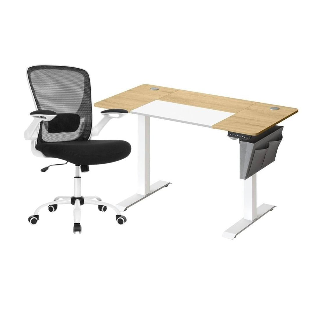 Complete werkplek set – elektrisch zit-sta bureau met geheugenfunctie en ergonomische bureaustoel, in hoogte verstelbaar