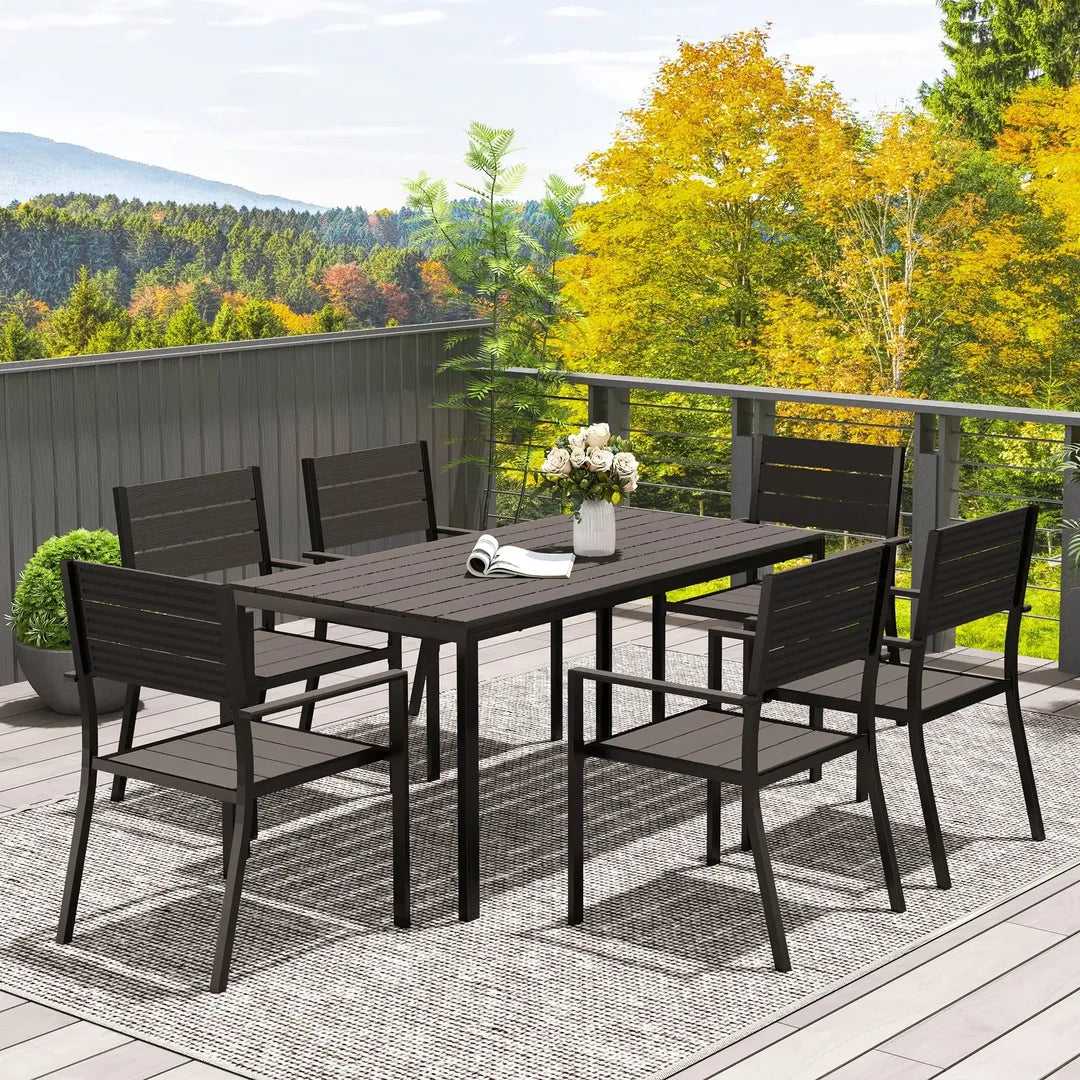 Outsunny 7-delige tuinset met 6 stapelbare stoelen en tafel 160 x 80 x 74 cm – stalen frame en HDPE blad
