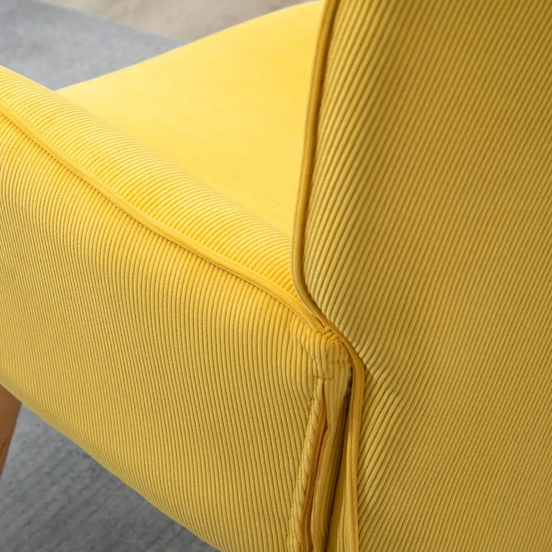 Fauteuil met Hocker – Relaxstoel in Cordstof met Armleuningen en Houten Poten, Grijs, voor Woonkamer