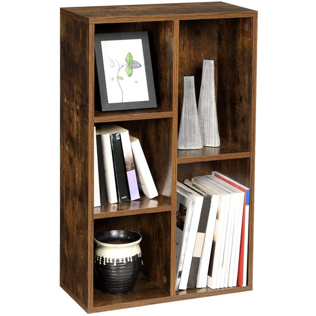 Boekenkast met 5 Vakken – Opbergkast van Hout in Bruin, ca. 50 × 25 × 80 cm