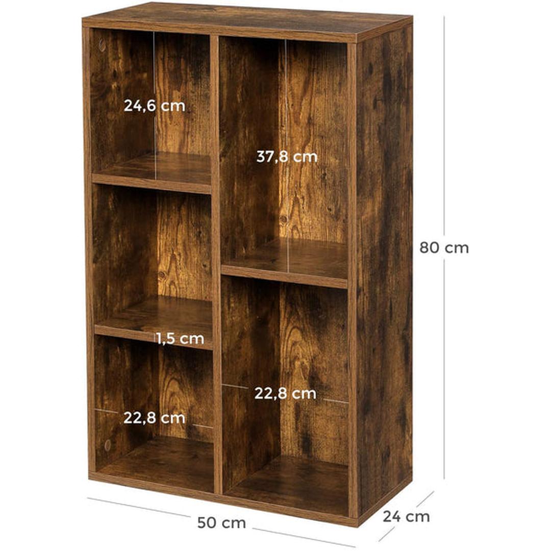 Boekenkast met 5 Vakken – Opbergkast van Hout in Bruin, ca. 50 × 25 × 80 cm