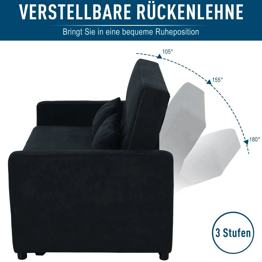 Slaapbank 2-Zits – Uitklapbaar – Houtframe – Donkergrijs – 155 × 90 × 88,5 cm – Max. 200 kg