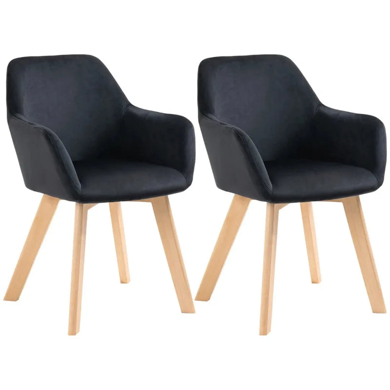Set van 2 eetkamerstoelen – fluwelen look – houten poten – 54 x 57 x 80 cm