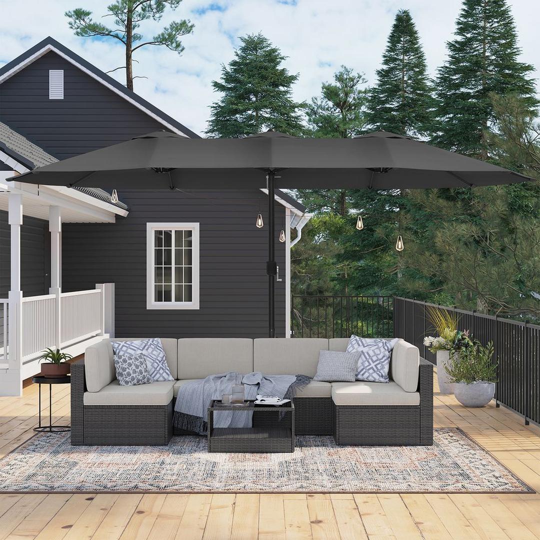 Dubbele parasol 460 x 270 cm – UPF 50+ UV-bescherming – stalen frame Ø48 mm – met slingermechanisme