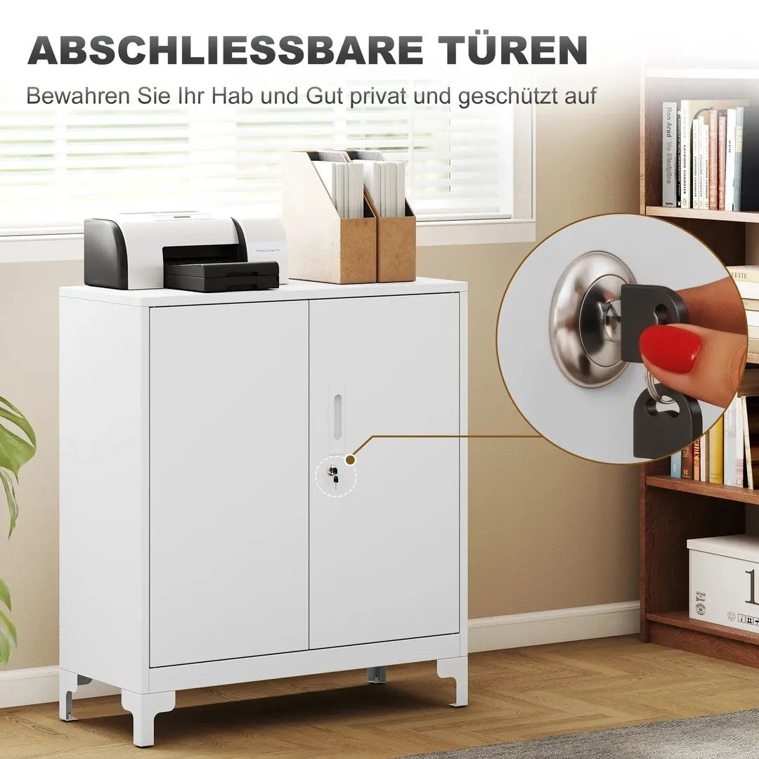 Metalen bureaokast met afsluitbare deuren – 2-laags opbergkast met slot en kantelbeveiliging, zwart