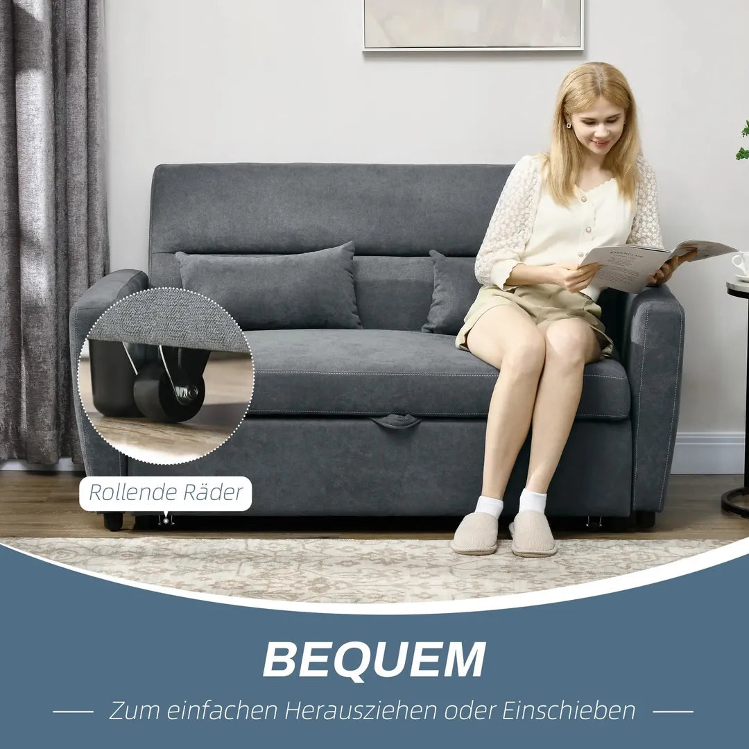 Slaapbank 2-Zits – Uitklapbaar – Houtframe – Donkergrijs – 155 × 90 × 88,5 cm – Max. 200 kg