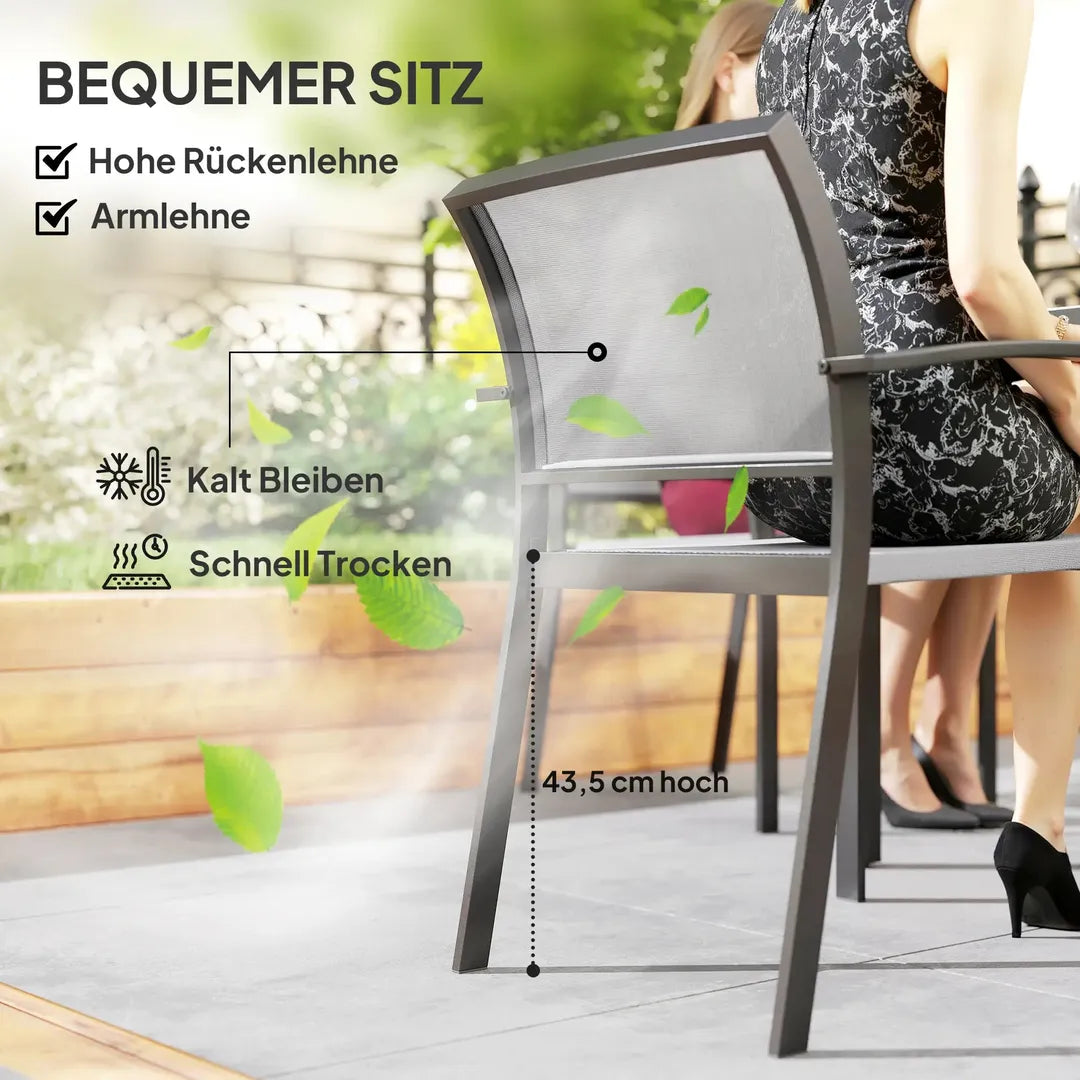Outsunny 7-delige tuinset met 6 stapelbare stoelen en tafel 180 x 87 x 72 cm – stalen frame