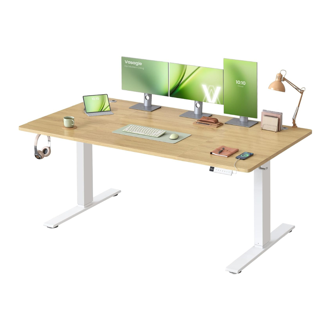 Elektrisch in hoogte verstelbaar bureau – met USB-C, geheugenfunctie, kabelgoot en extra dikke poten