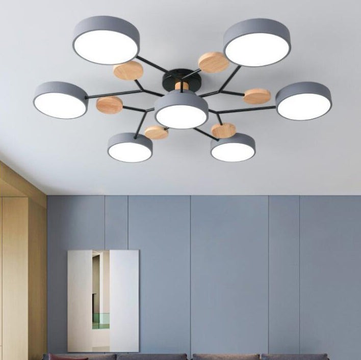 Elvara plafondlamp in wit van ijzer, acryl, hout – vooraanzicht