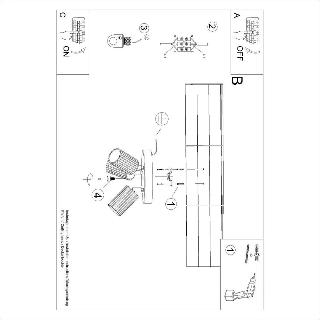 Beige Plafondlamp KARBON met 3 Lichtpunten – Moderne Lamp voor Woonkamer, Keuken of Hal