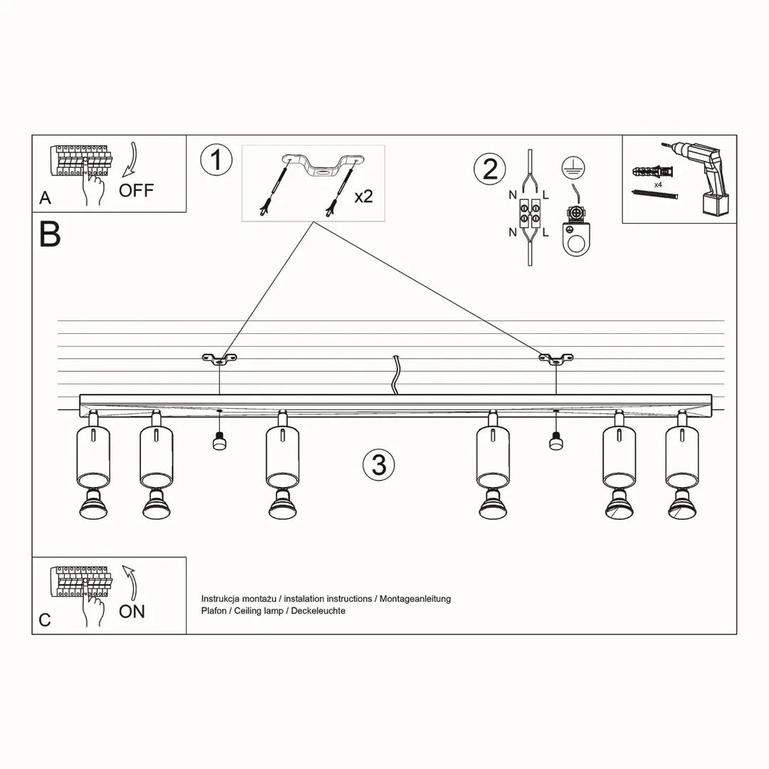 Witte Plafondlamp RING met 6 Lichtpunten – Moderne Designlamp voor Woonkamer, Eetkamer of Hal