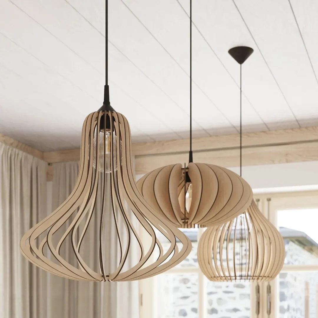 Houten Hanglamp APRILLA – Natuurlijke Sfeerverlichting voor Woonkamer, Eetkamer of Slaapkamer