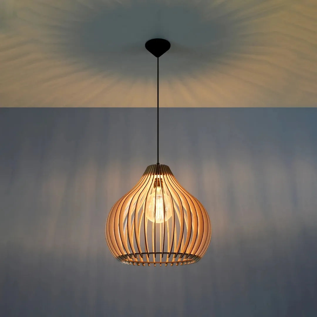 Houten Hanglamp APRILLA – Natuurlijke Sfeerverlichting voor Woonkamer, Eetkamer of Slaapkamer