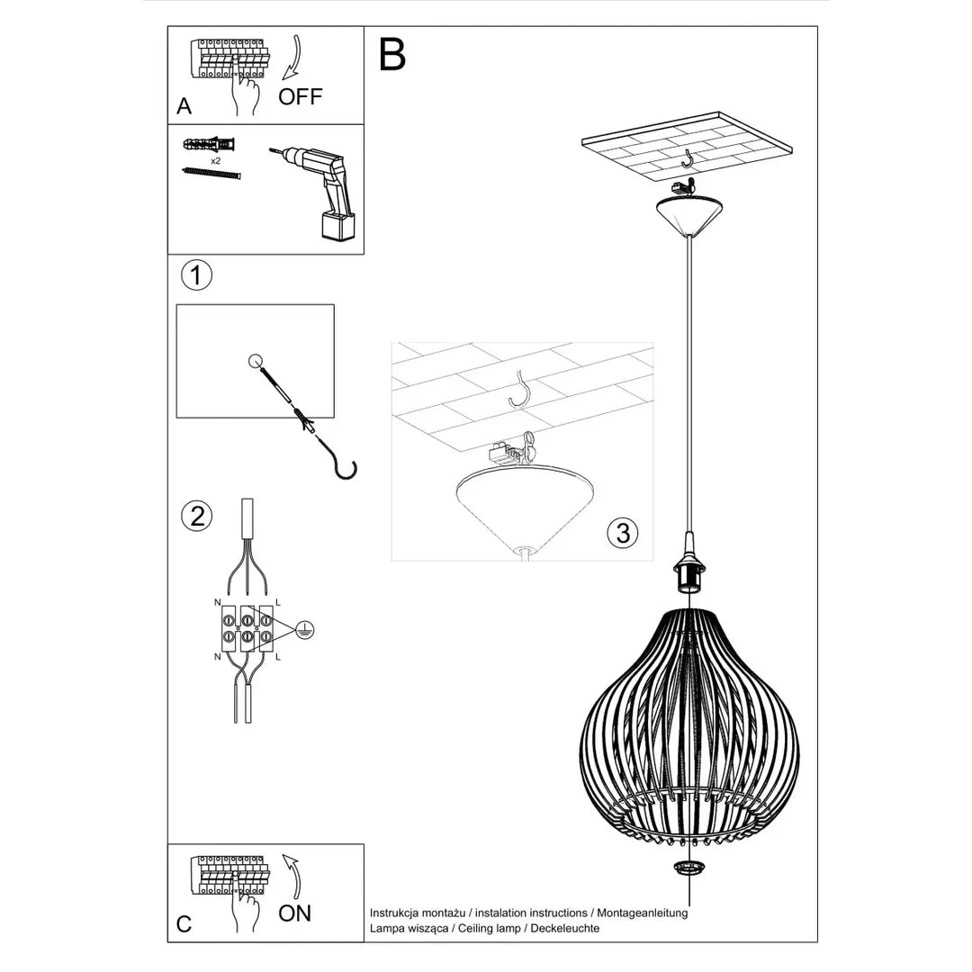 Houten Hanglamp APRILLA – Natuurlijke Sfeerverlichting voor Woonkamer, Eetkamer of Slaapkamer