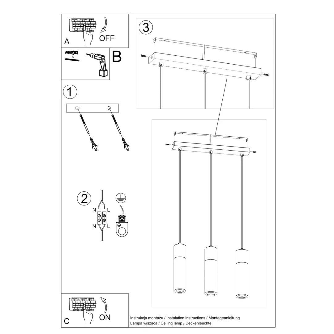 Grijze Hanglamp ZANE met 3 Lichtpunten – Moderne Plafondlamp voor Eetkamer, Keuken of Woonkamer