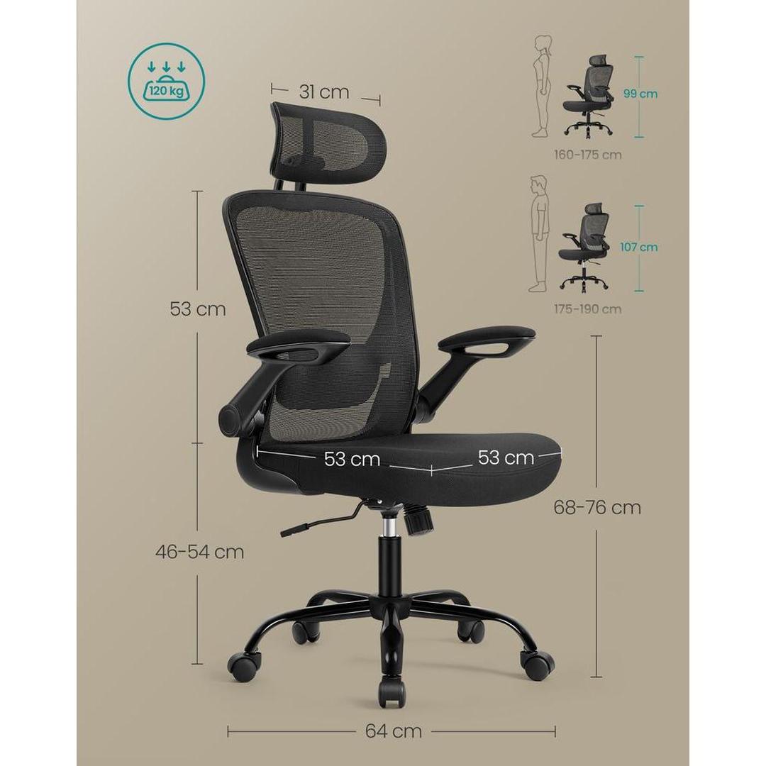 Ergonomische bureaustoel met hoofdsteun – verstelbare rugleuning – comfort en ondersteuning – zwart