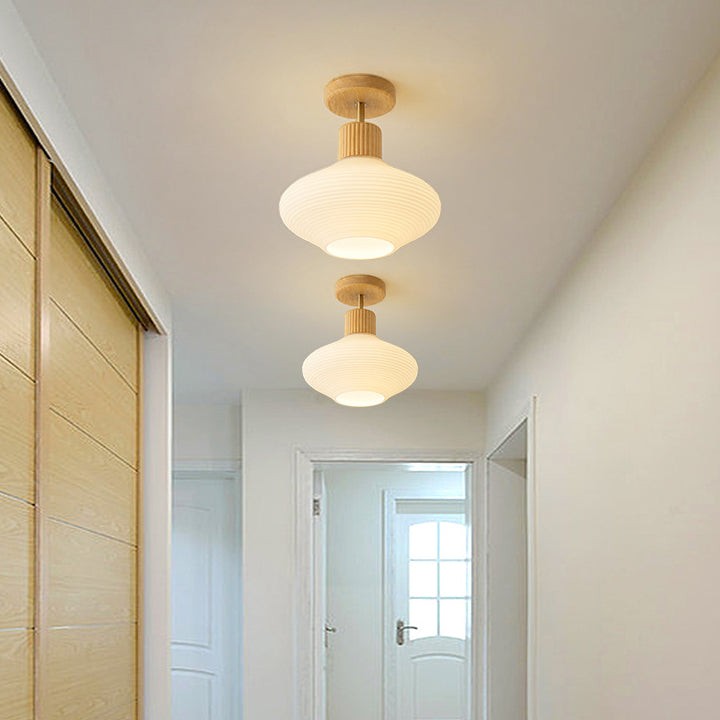 Farvik plafondlamp van hout, glas – zijaanzicht (16)