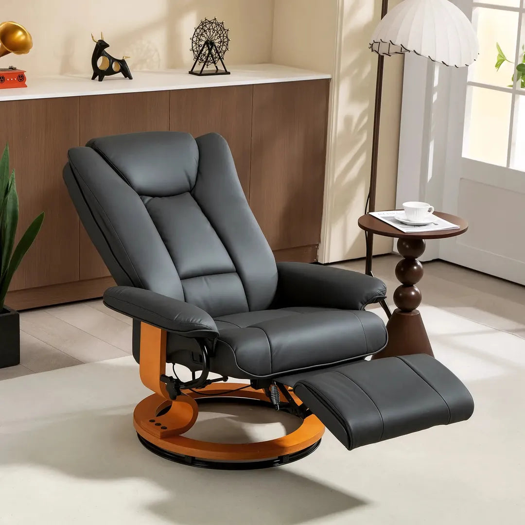 Relaxfauteuil met Ligfunctie – Draaibaar – Kunstleer Zwart – Stalen Frame – Max. 150 kg