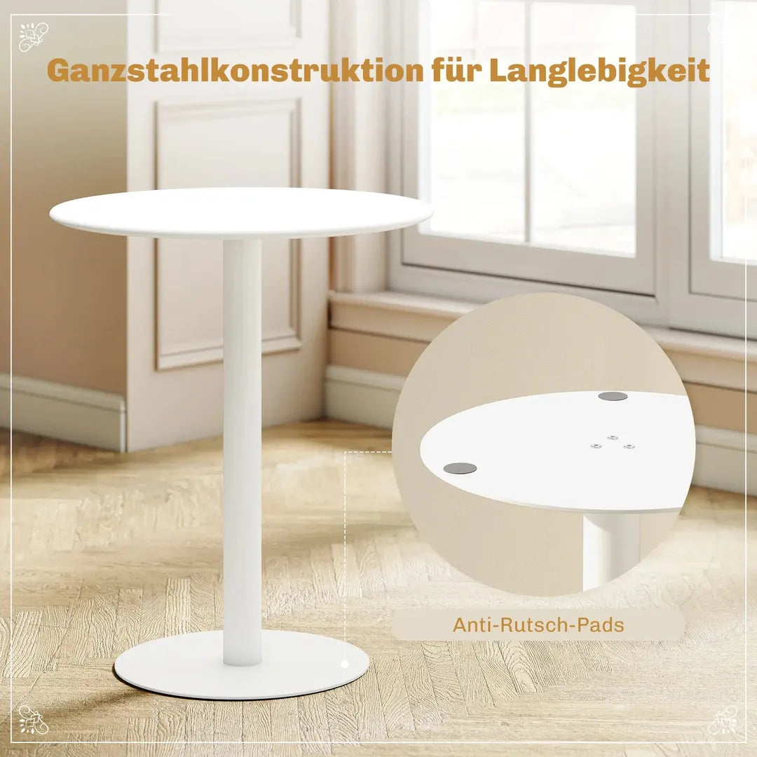 Ronde Eettafel voor 2 Personen – Stalen Frame – Geschikt voor Binnen en Buiten – Wit